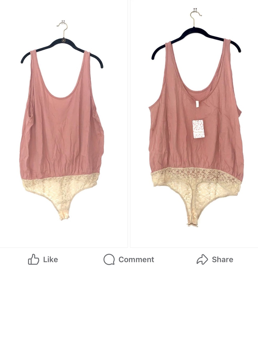 Free People Toasted Mink Women's Dusty Rose Lace-Trim Tank Bodysuit (XS) NEW